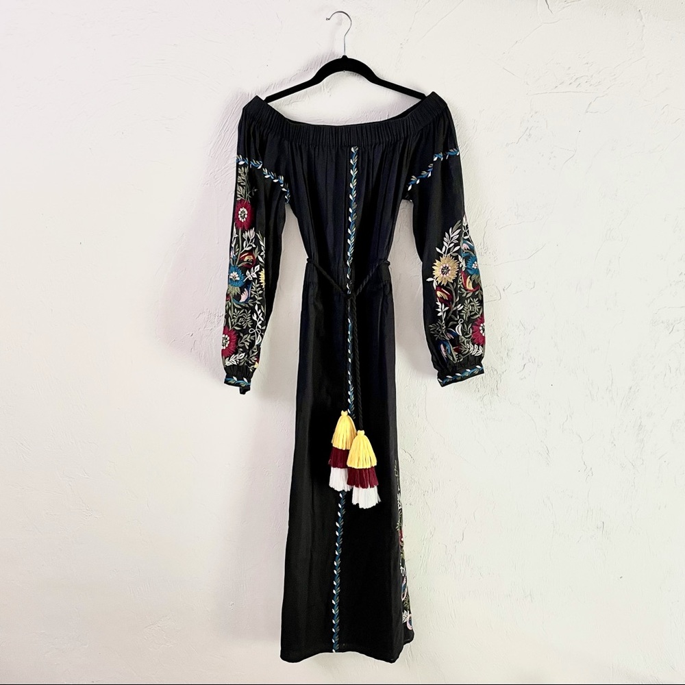 Free People MISA Seine Off-the-Shoulder Floral Embroidered Midi Poplin Dress